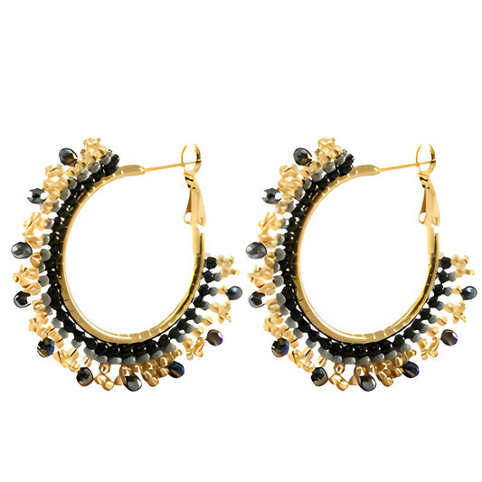 Black and gold big beaded hoop earrings