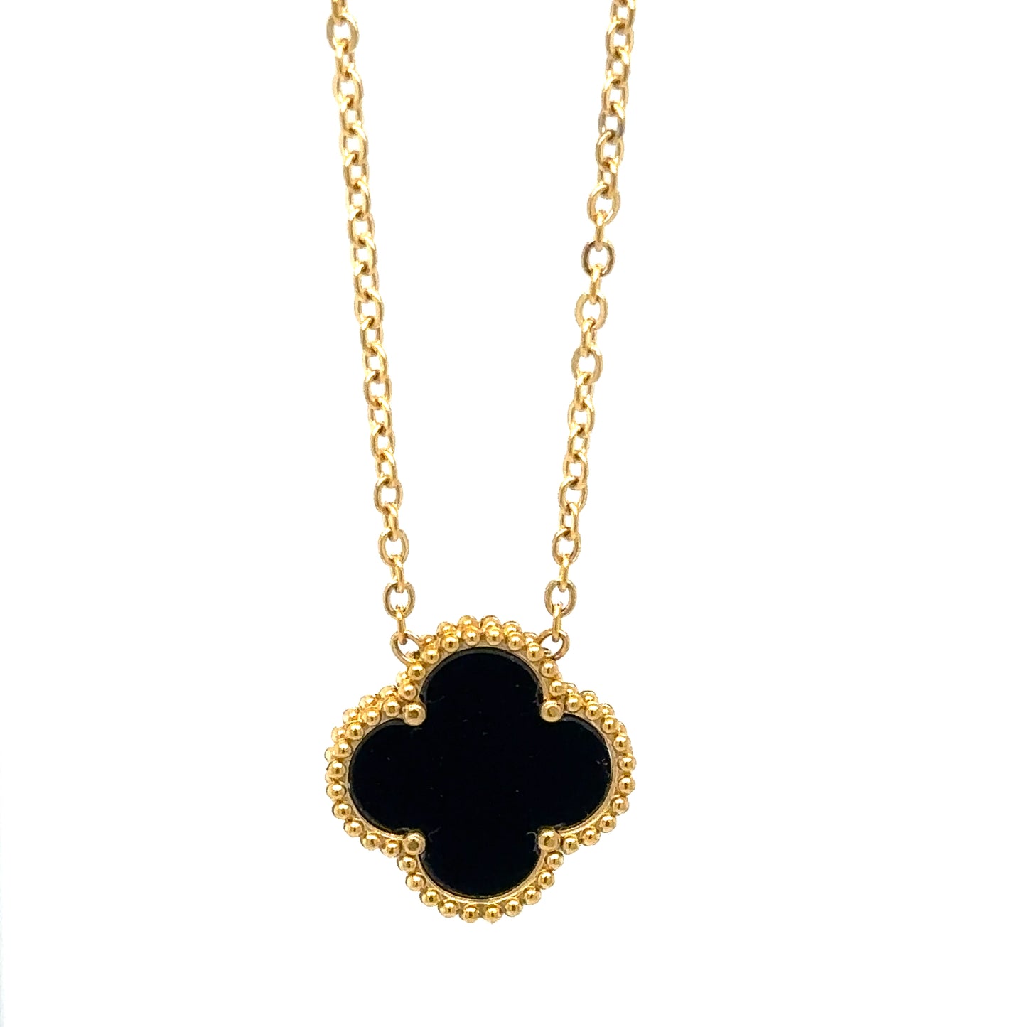 Delicate gold chain necklace with black single clover