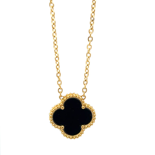 Delicate gold chain necklace with black single clover