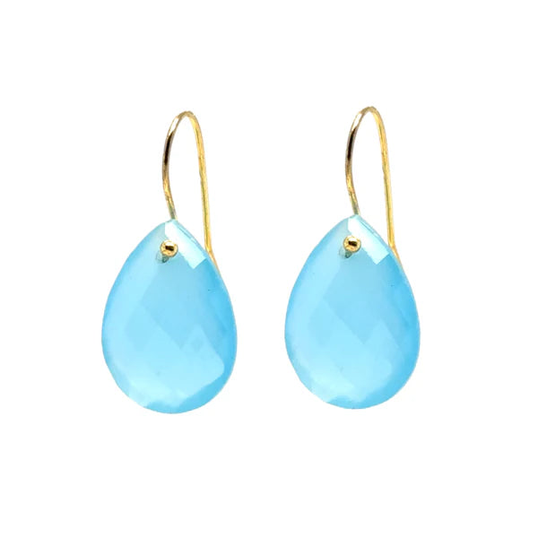 Blue Chalcedony semi-precious gemstone teardrop earrings with gold filled ear hooks