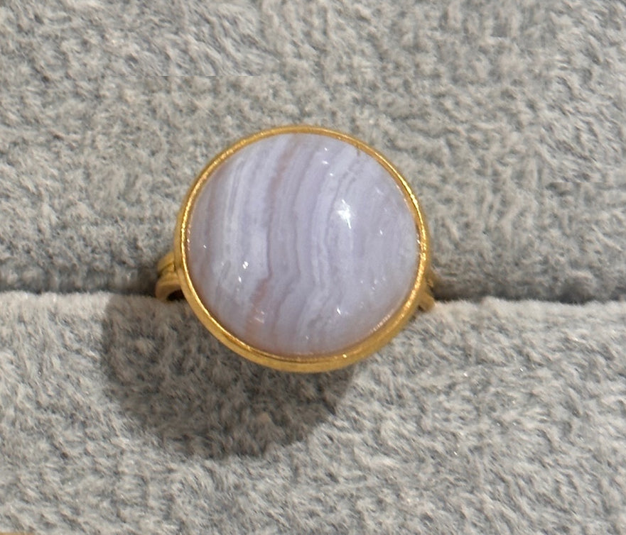 gold plated ring with Blue Chalcedony round gemstone