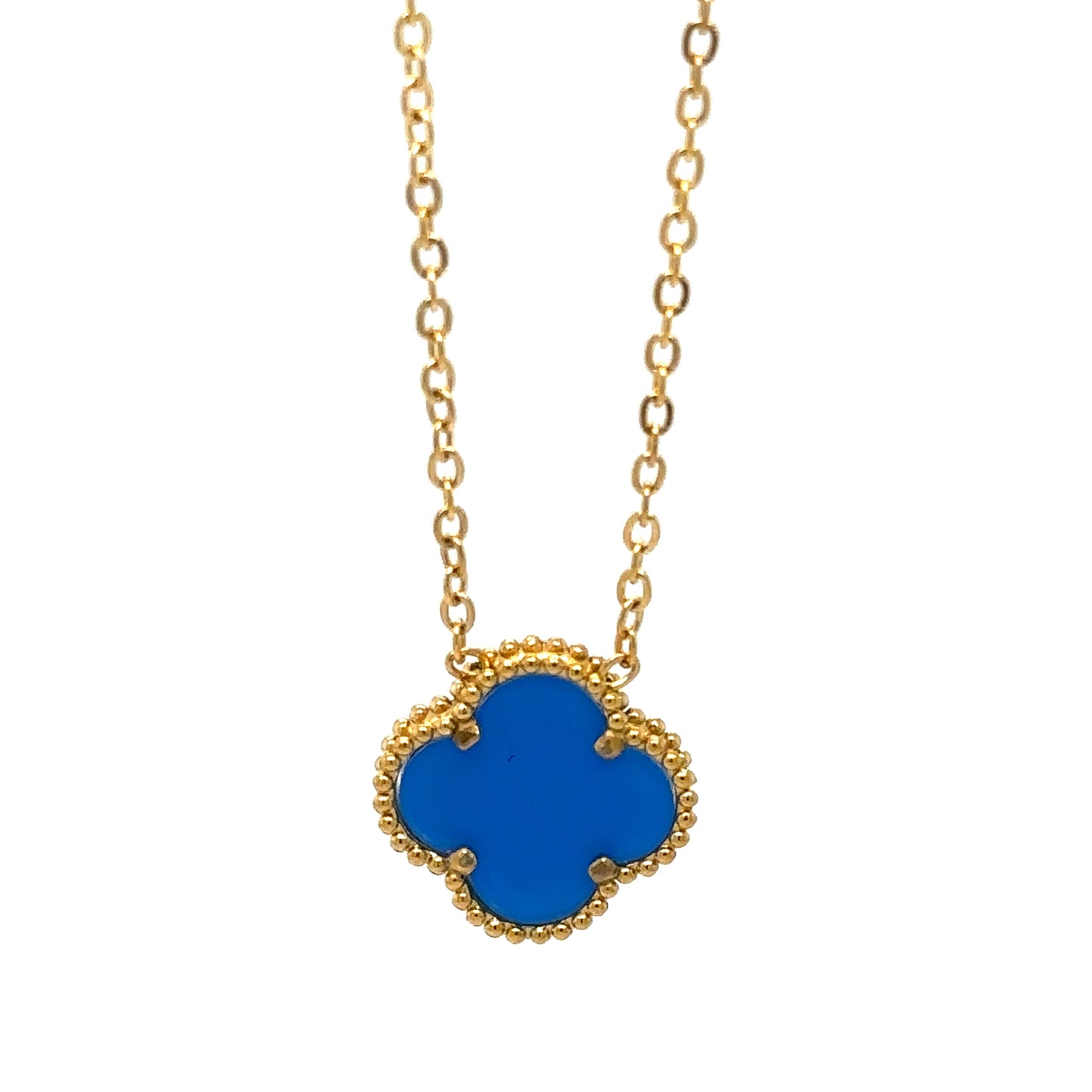 Necklace with Single Clover Charm in Blue