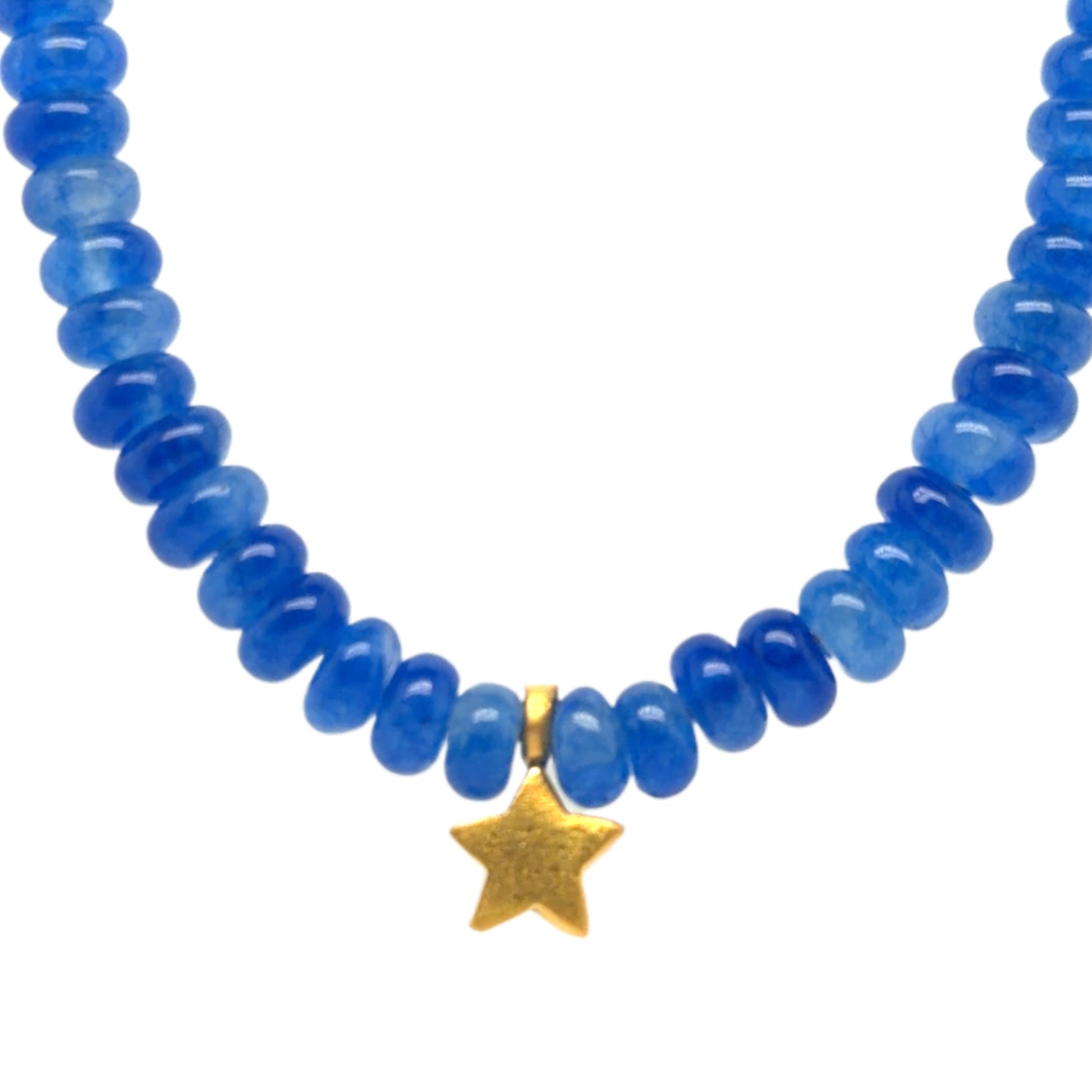 Necklace with Blue Agate rondelle beads and  gold star 