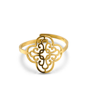 Gold adjustable ring with bohemian central pattern