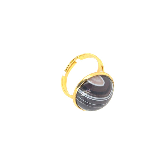 gold plated ring with Botswana Agate round gemstone
