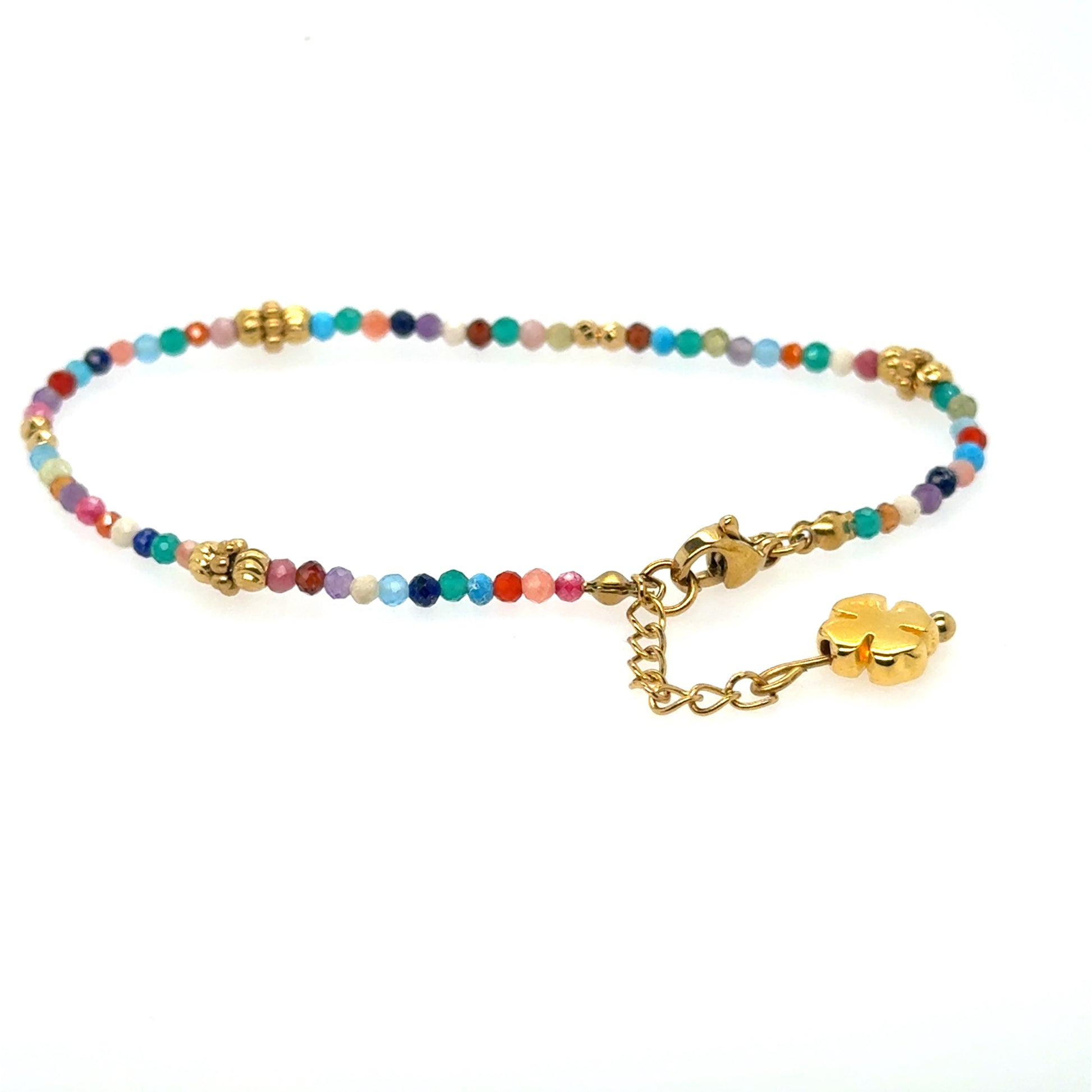 Bracelet with colourful gemstones and gold flowers