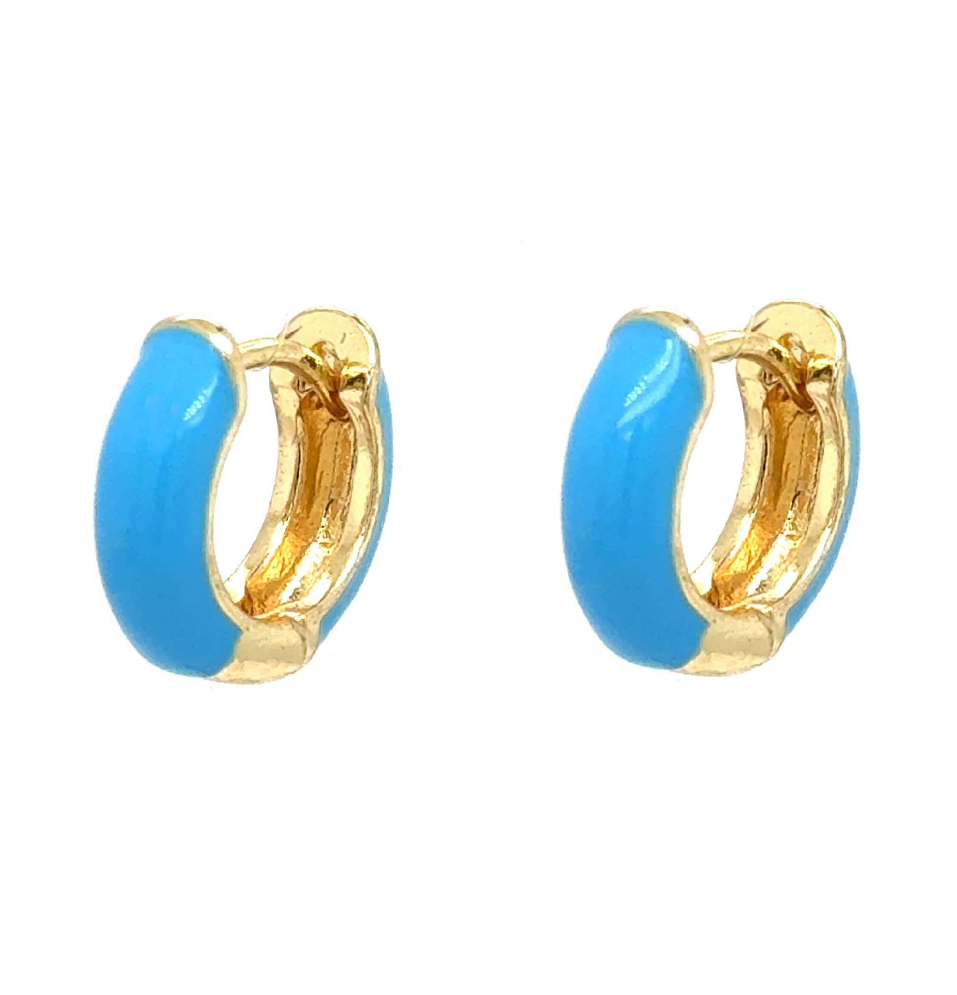 Huggie hoop earrings with cornflower blue enamel