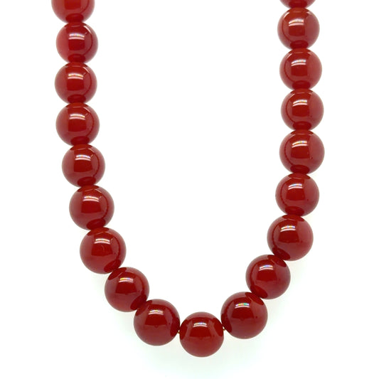 Gorgeous necklace with smooth dark red Carnelian round gemstone beads.