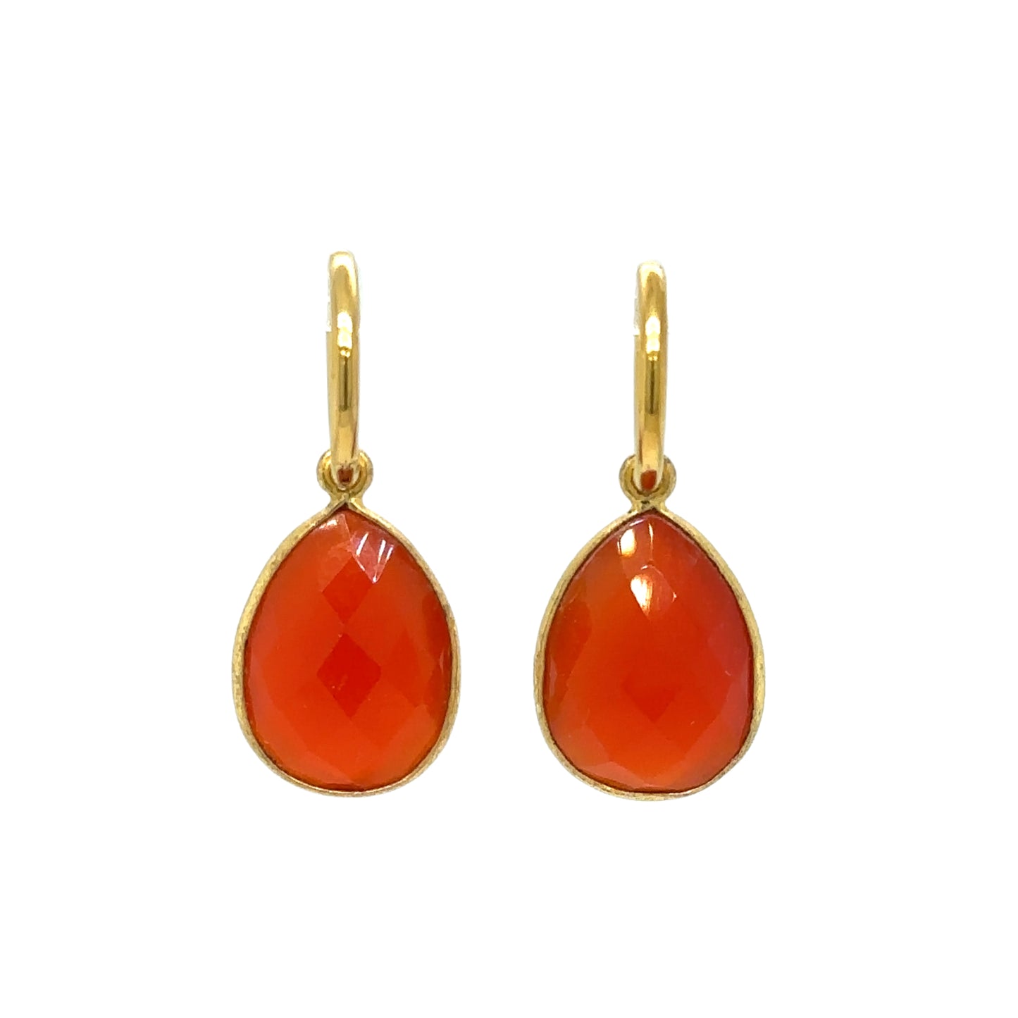 gold hoop earrings with Carnelian teardrop charms