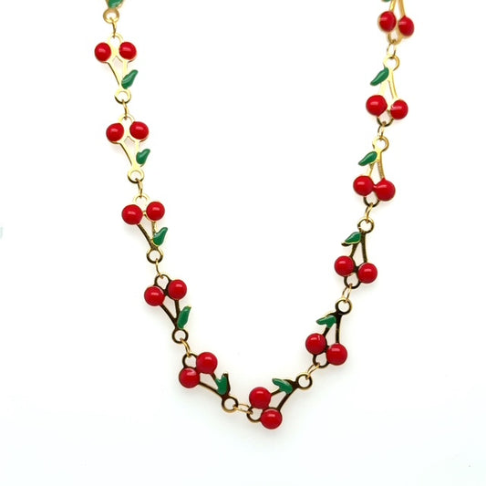 Lovely gold necklace with cherry shaped design all around
