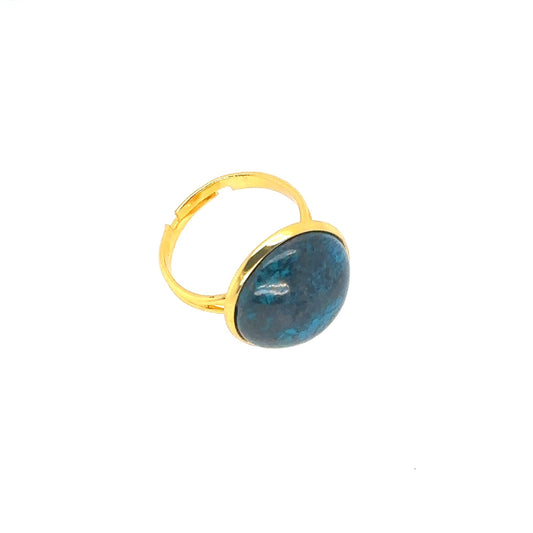 gold plated ring with Chryscolle round gemstone