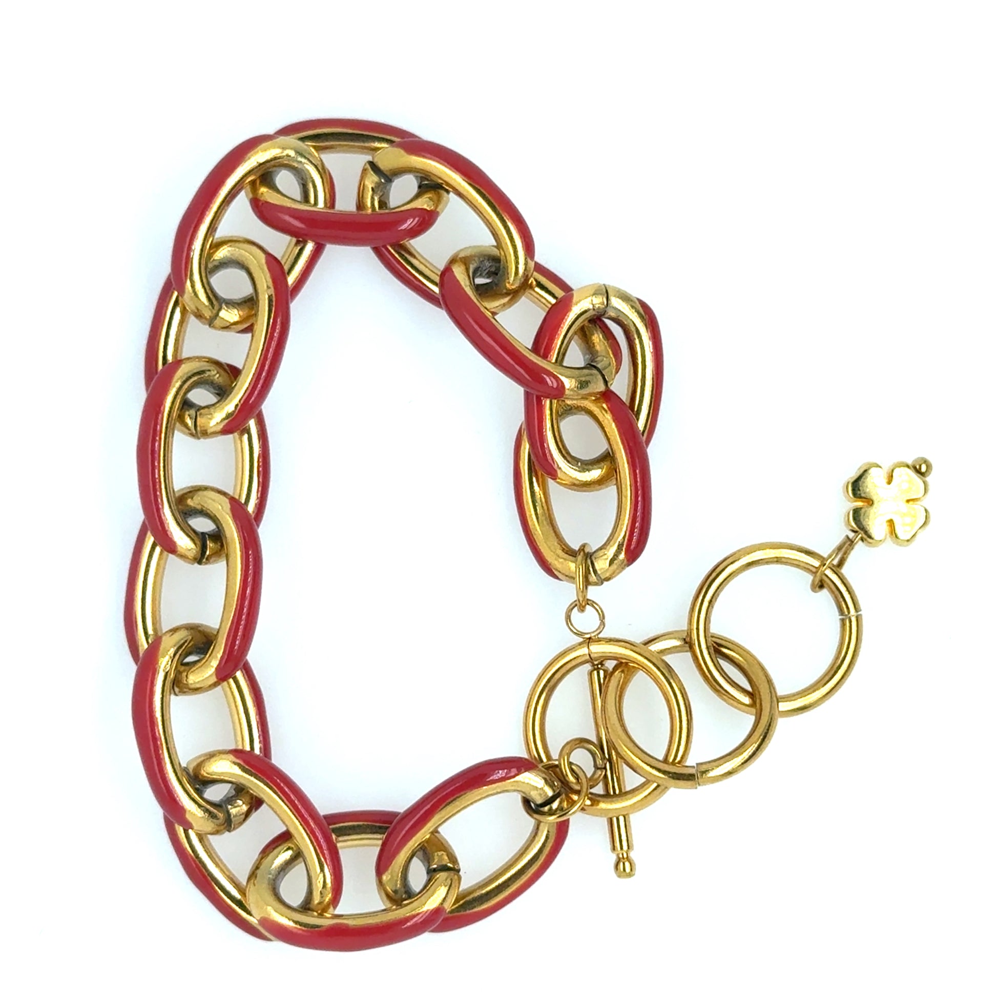 Chunky Gold Red Enamel Bracelet 