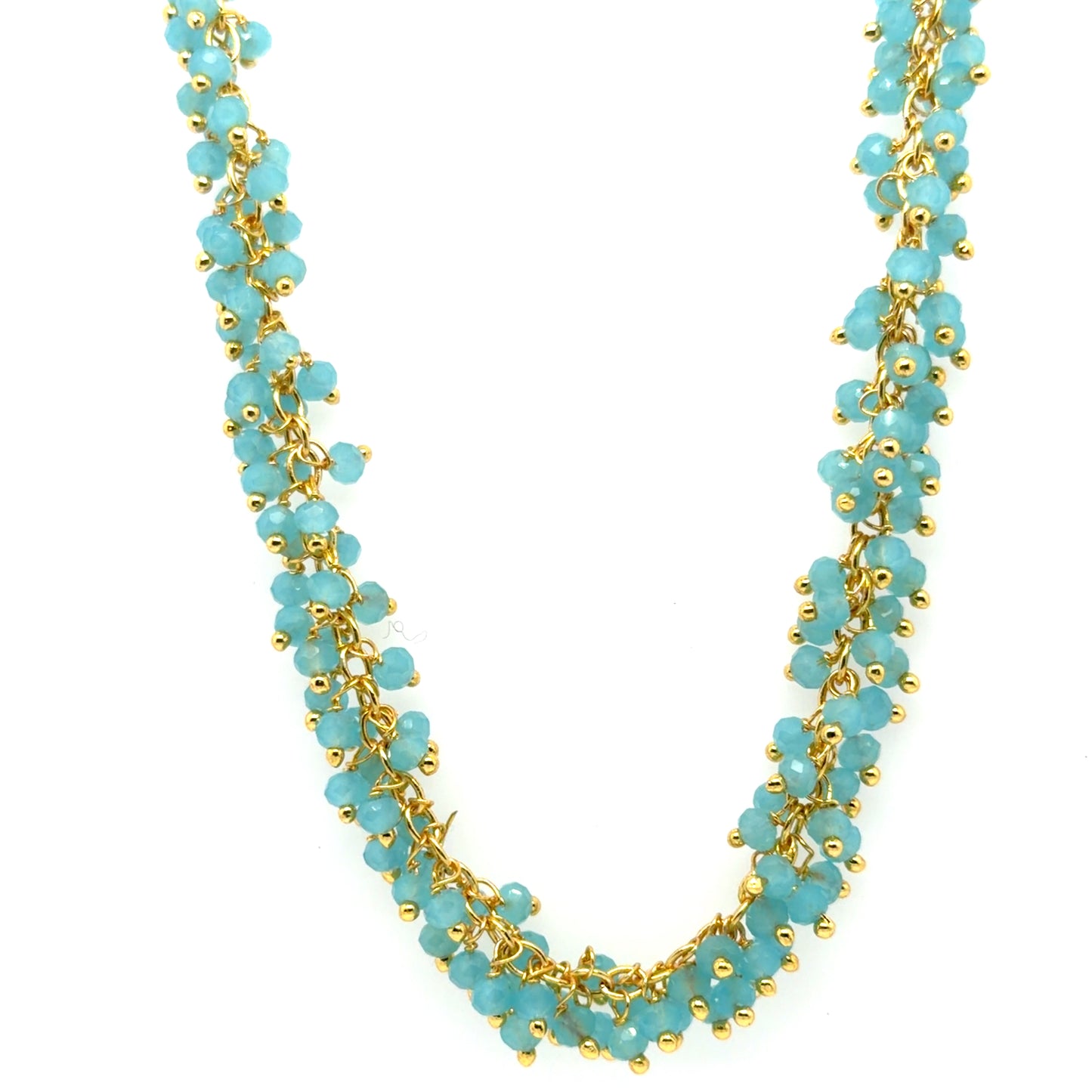 necklace with blue dangling charms