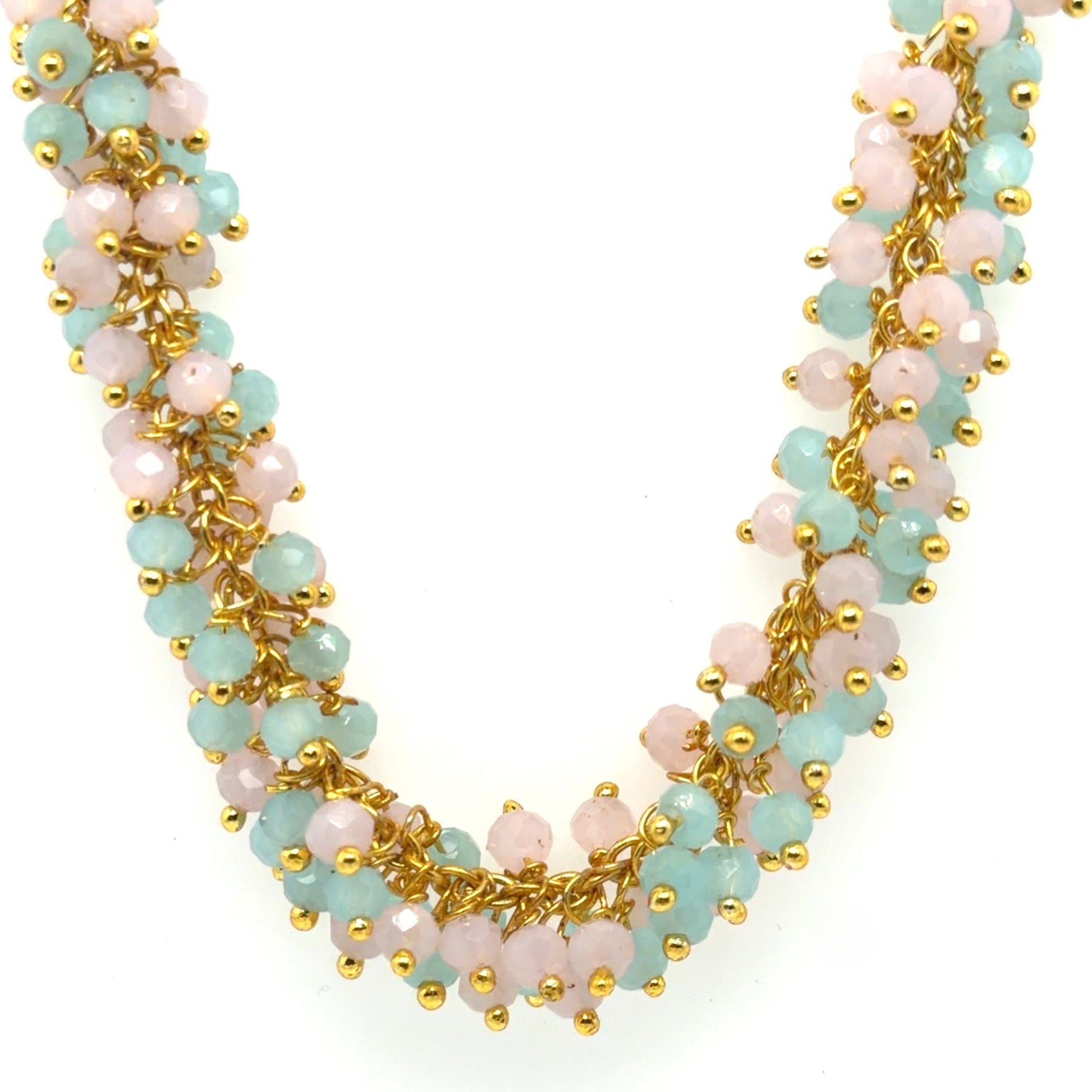 Necklace with  Aqua Chalcedony and Rose Quartz gemstones