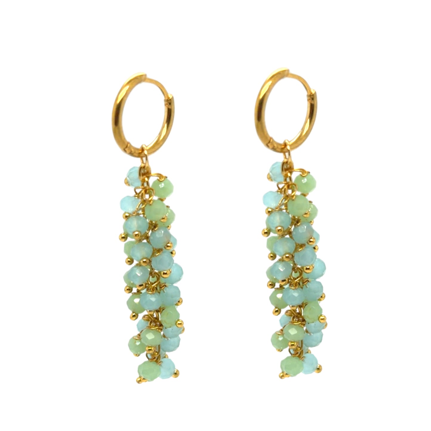 Gold hoops with blue and green gemstones