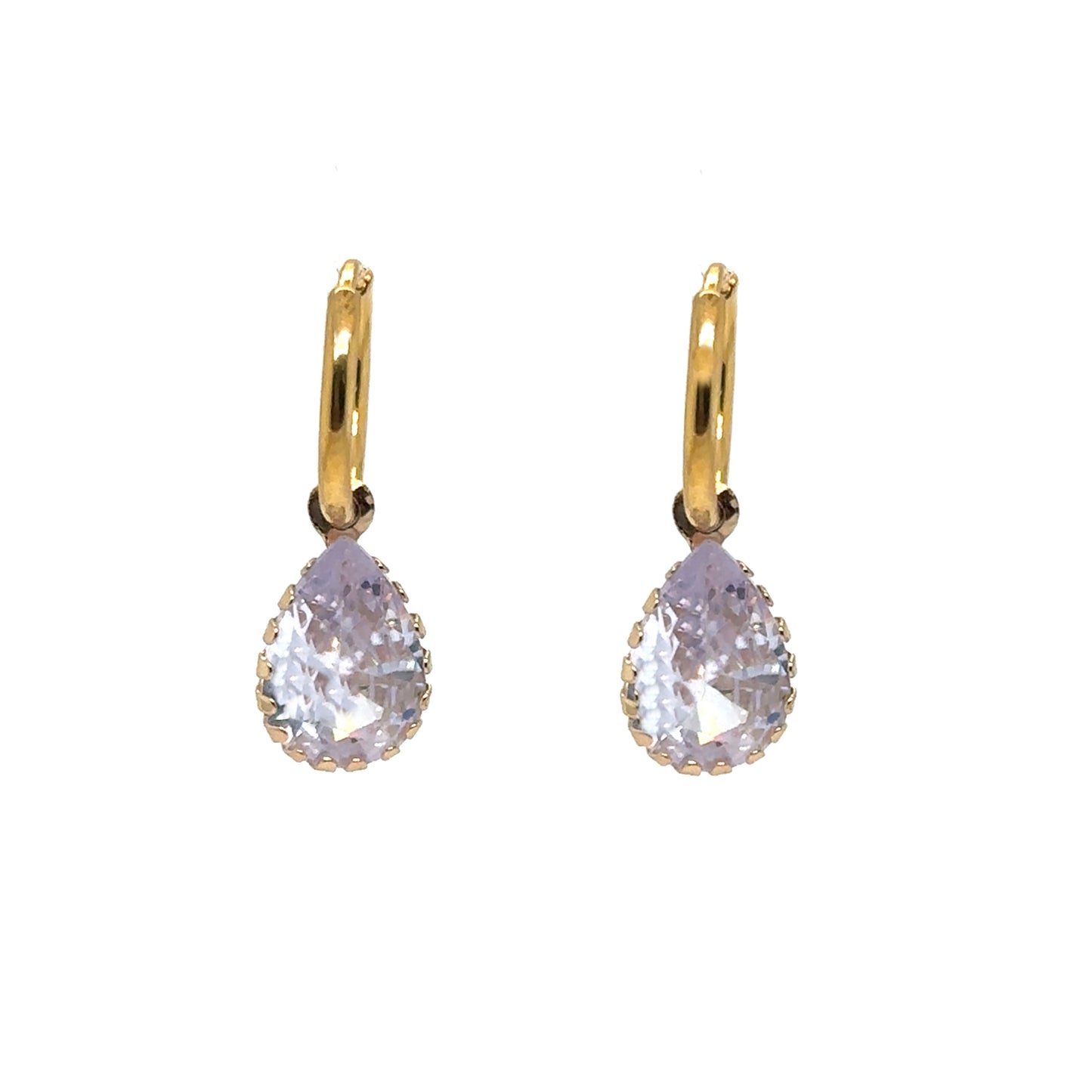 te gold hoop earrings with crystal Teardrop sparkly charms.