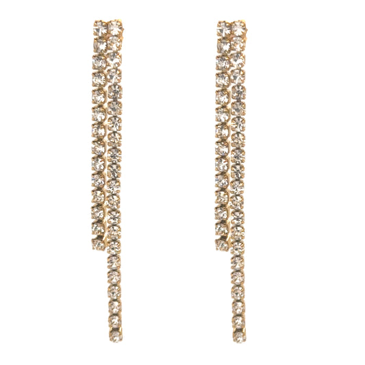 sparkly earrings have two dangling rows of crystals