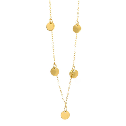 Lovely delicate chain necklace with 5 small dangling discs