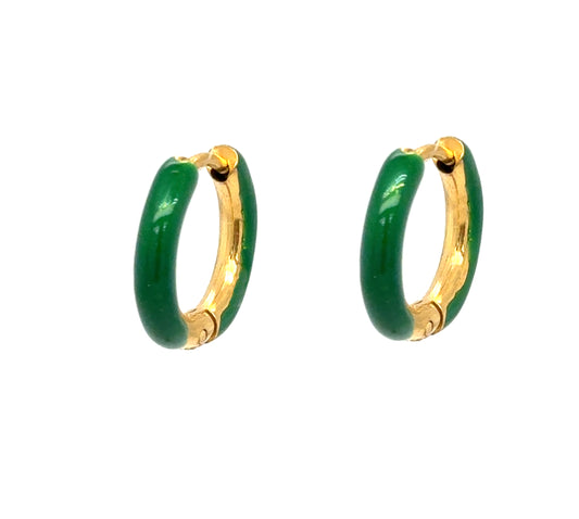Huggie hoop earrings with dark green enamel