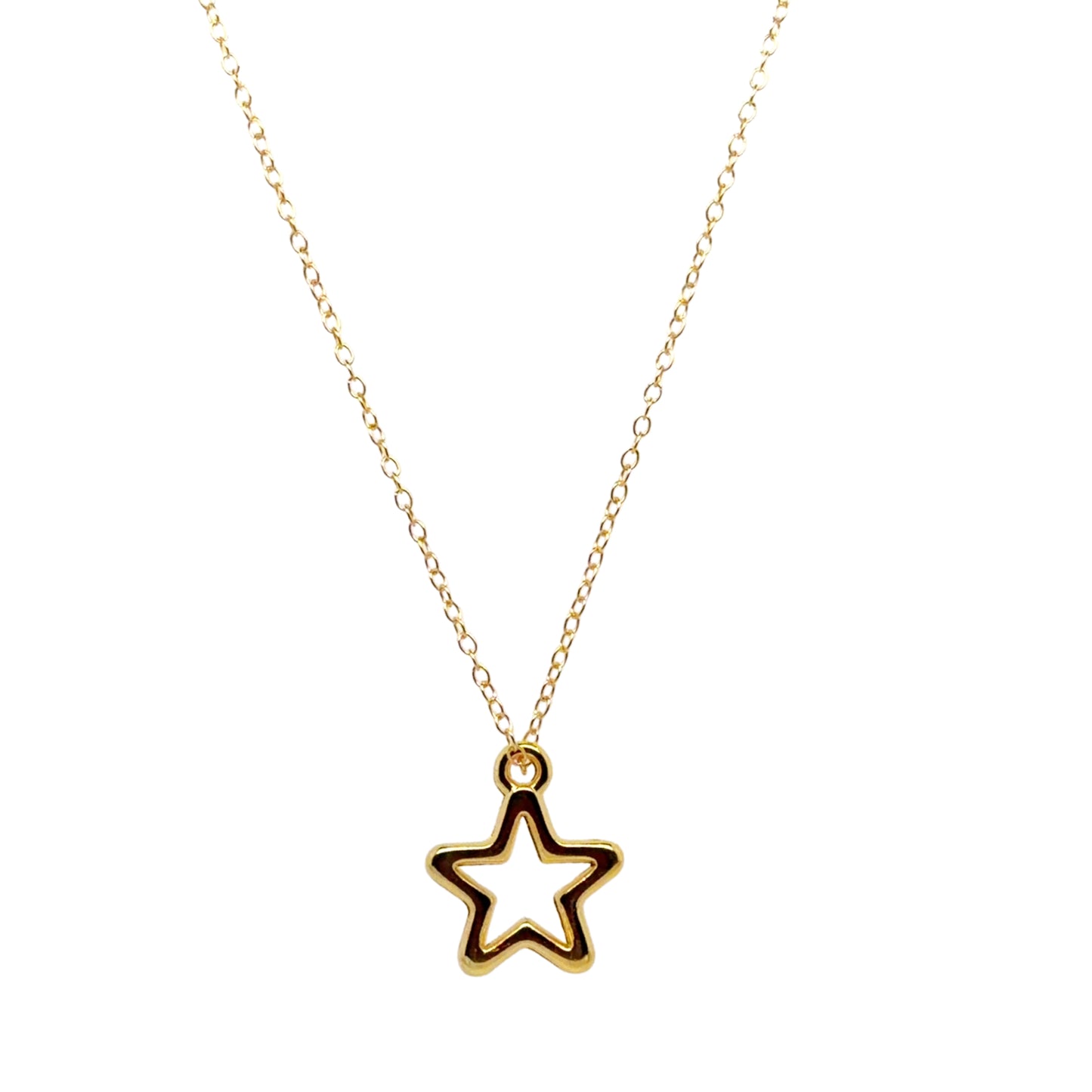 Delicate gold chain necklace with star outline charm