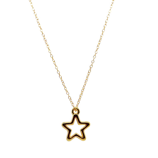 Delicate gold chain necklace with star outline charm