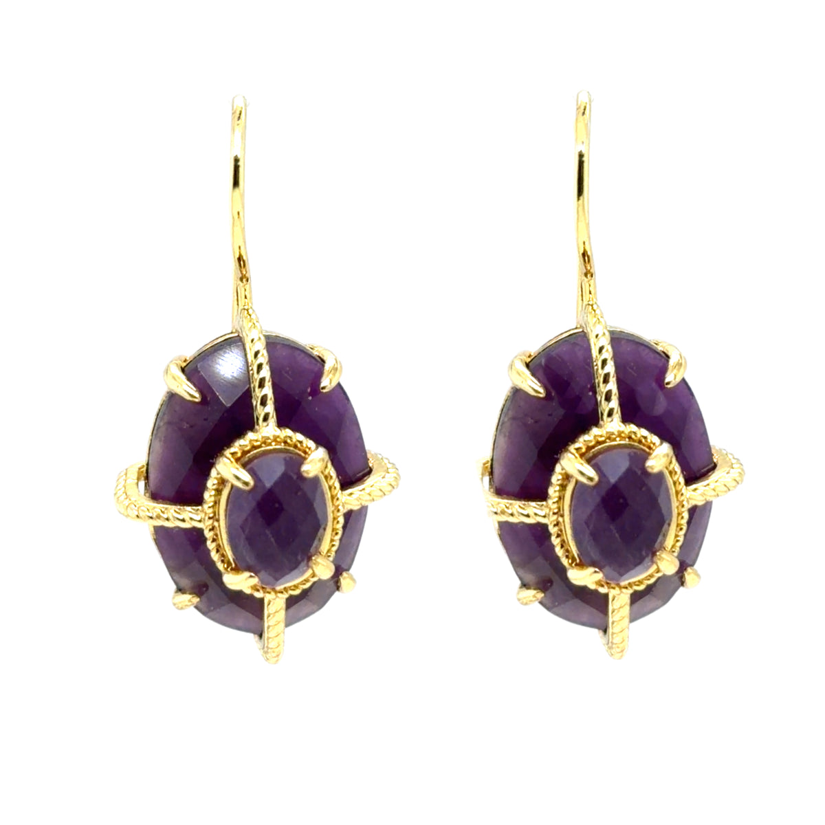 Lovely hook earrings with big and small Amethyst semi-precious gemstones