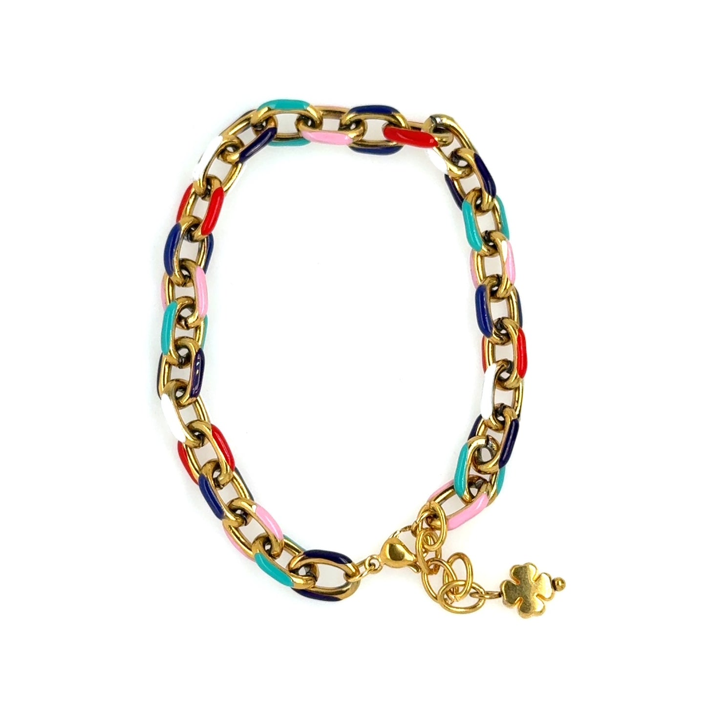 Lovely red/blue/green/white enamel chain bracelet with extension chain