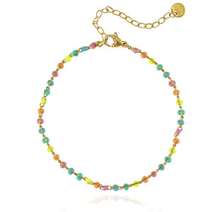 gold bracelet with enamel beads in pastel colours