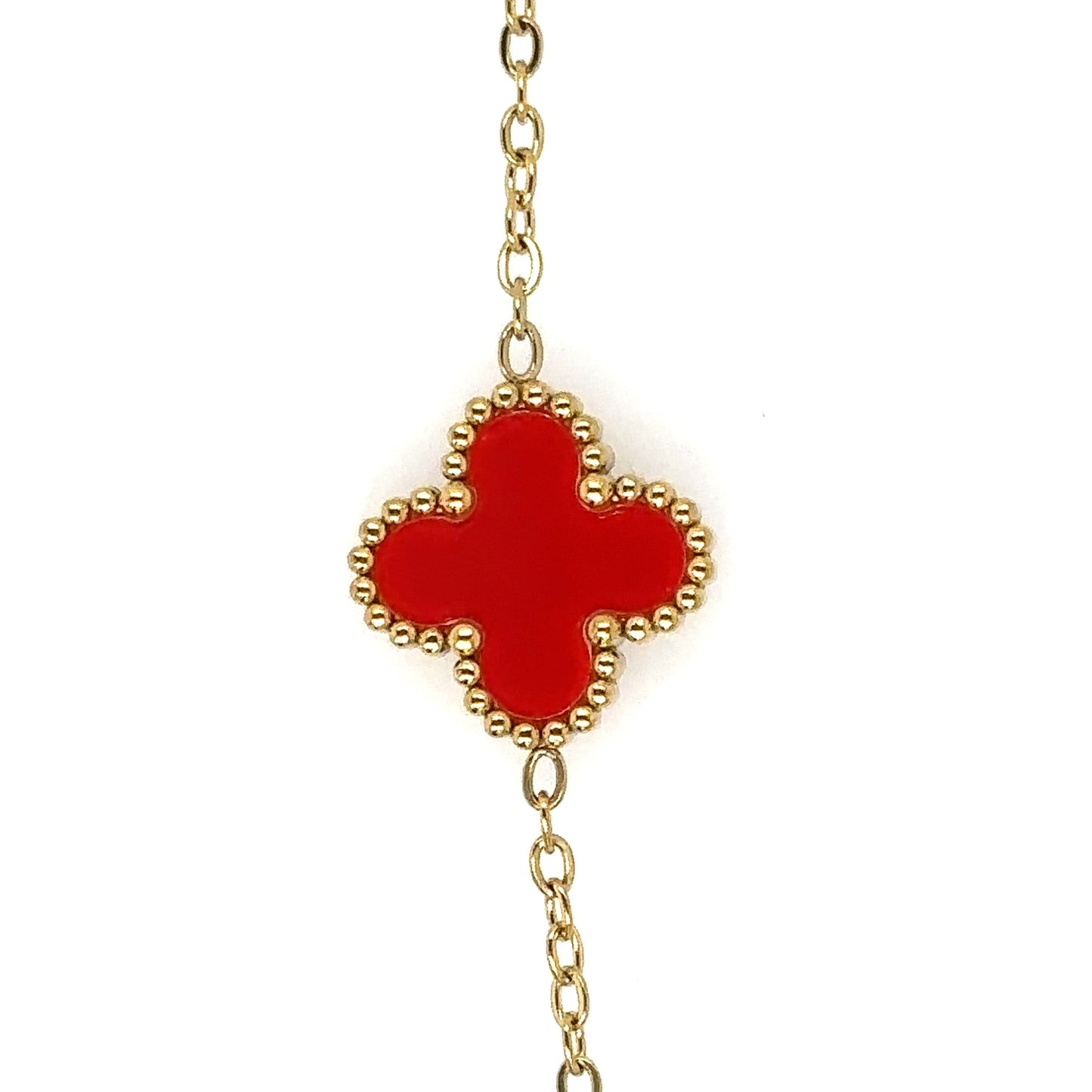 Necklace with Five Small Clover Charms in Red