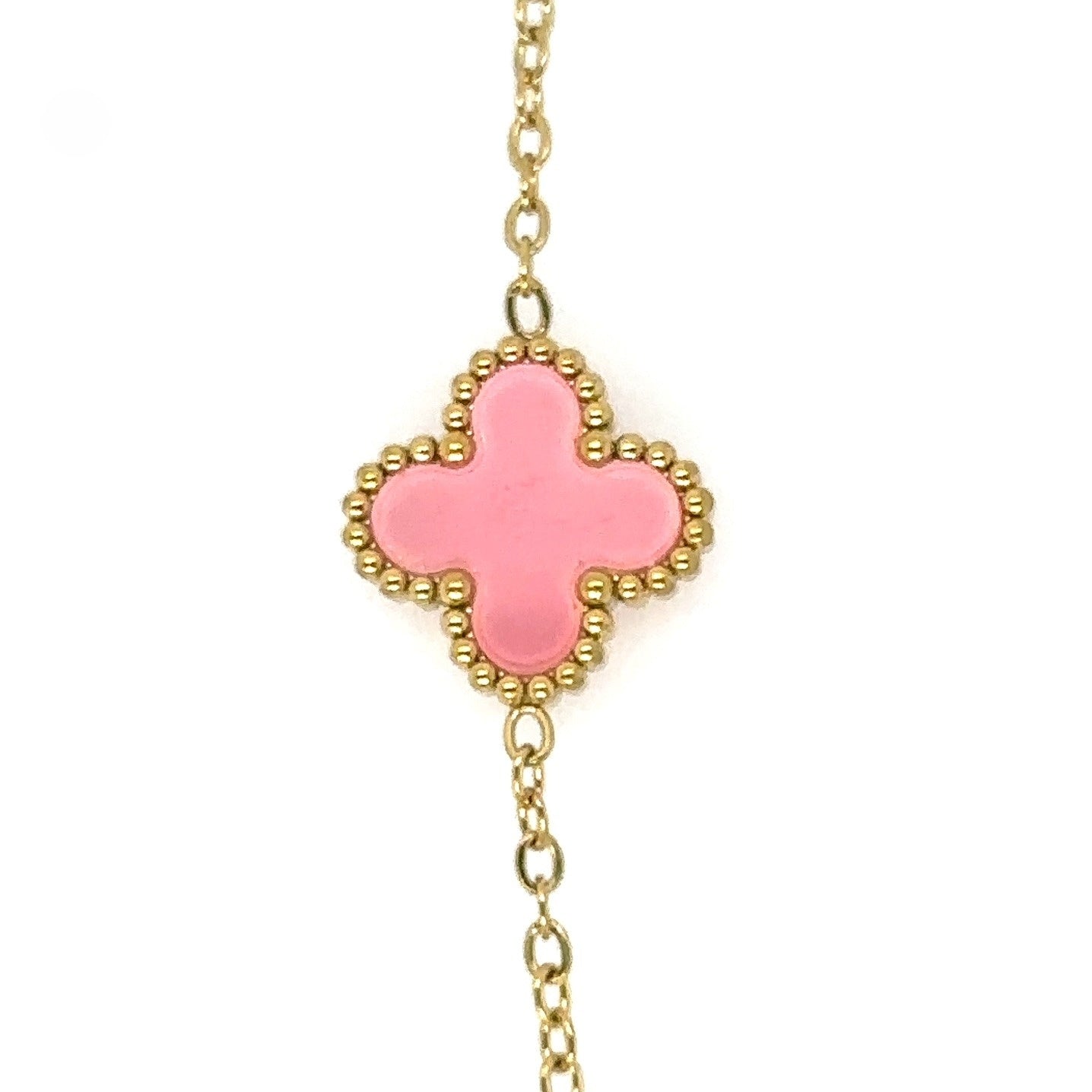 Necklace with small pink clover charm