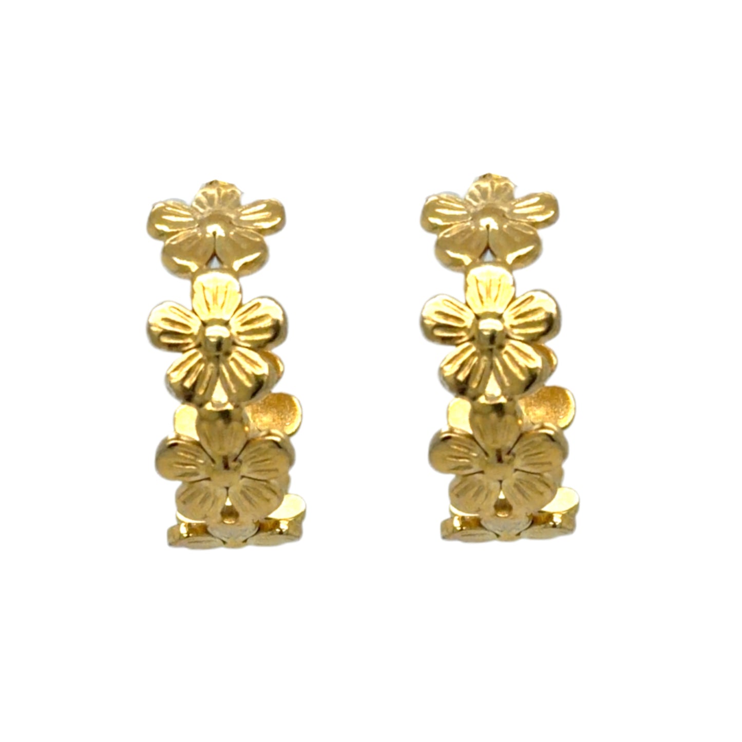 Gold hoop style earrings with flowers all around