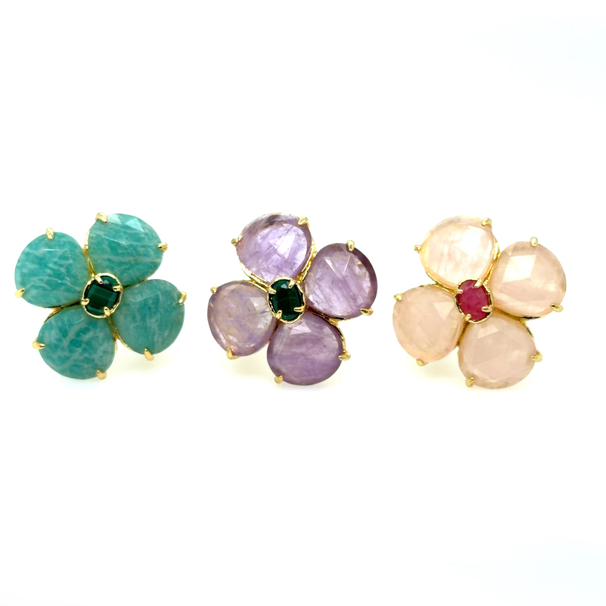 Gemstone Ring with Rose Quartz Flower