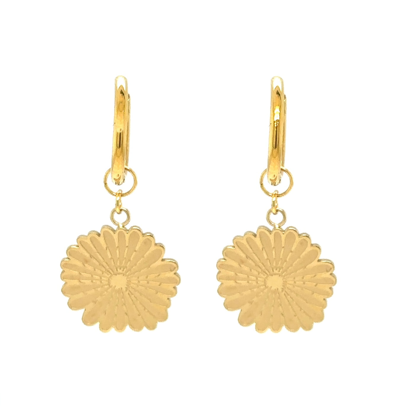 gold hoop earrings with gold flower charms