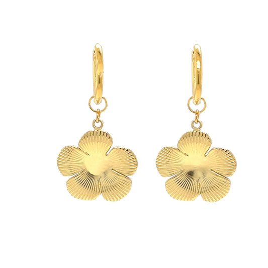 gold hoop earrings with gold flower charms