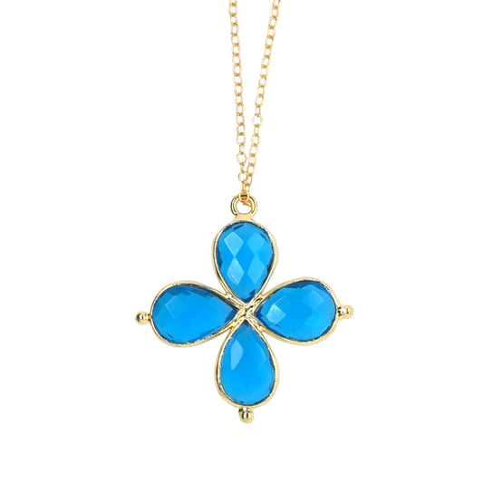 Delicate necklace with vivid Blue Topaz flower shaped gemstone charm