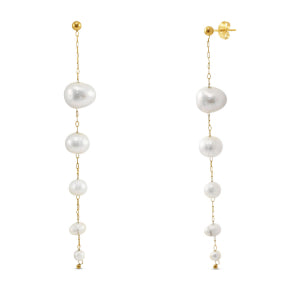 Gold studs with Dangling Freshwater Pearls