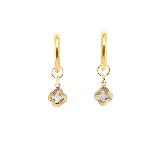 Gold Hoop with Small Clover Mother of Pearl Charm