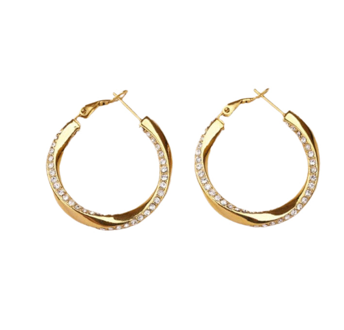 Gold hoops with cubic zirconia sparkles down the sides