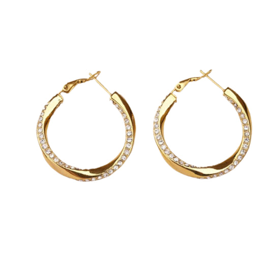 Gold hoops with cubic zirconia sparkles down the sides