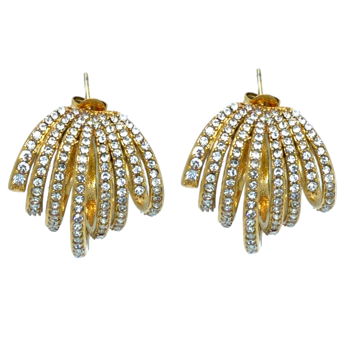 Gorgeous curved gold earrings with cubic zirconia sparkles
