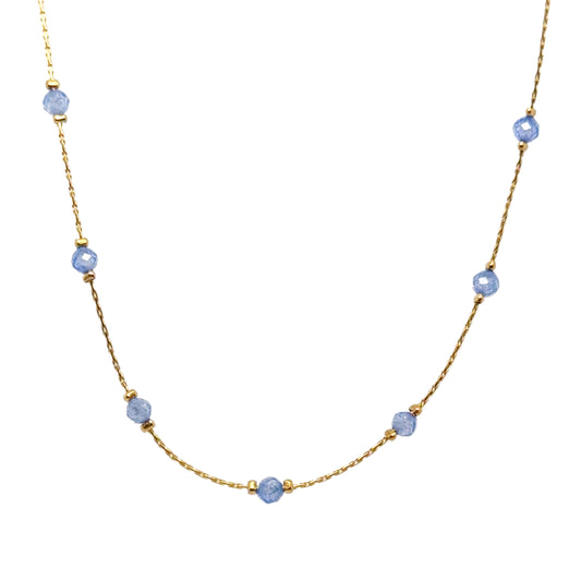 Necklace with small blue crystals on a delicate chain