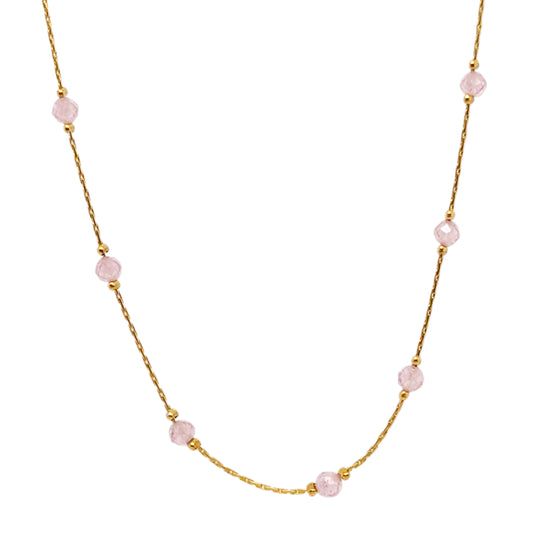 Necklace with small pink crystals on a delicate chain