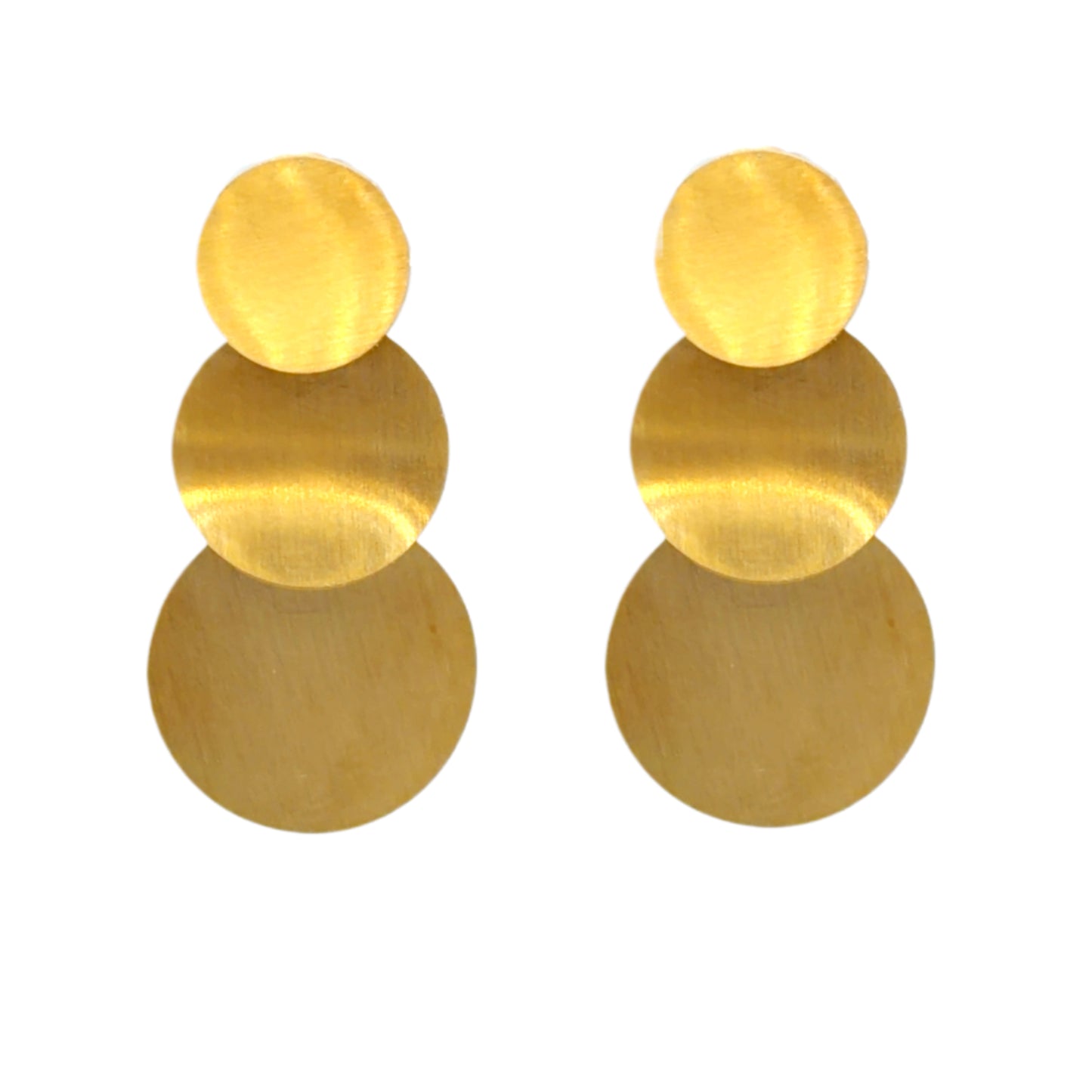 Gold earrings with three matt circles connected together