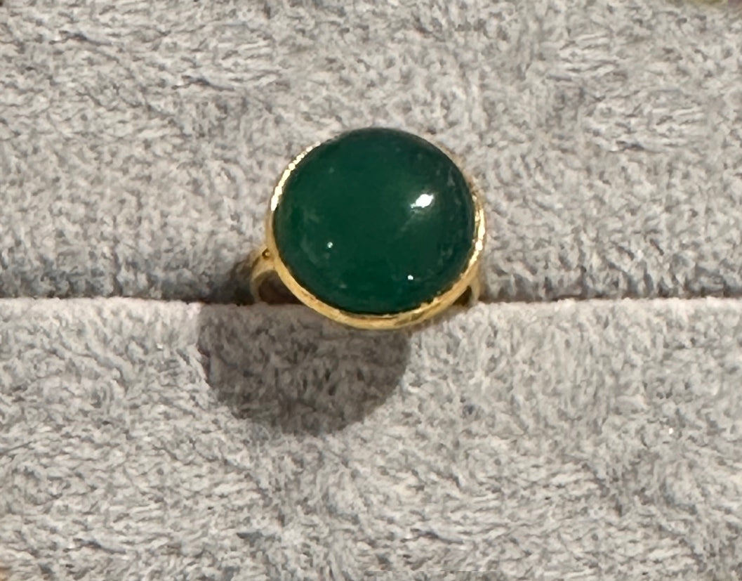 gold plated ring with Green Agate round gemstone