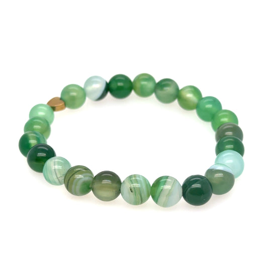 This bracelet is made with 8mm Green Agate mixed gemstones and a small Hematite heart bead on a strong stretchy elastic