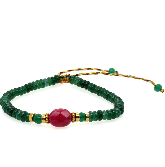 Lovely bracelet with Green Agate rondelle and central Pink Tourmaline oval gemstone