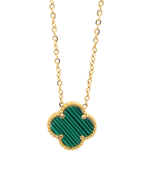 Necklace with Single Clover Charm in Green