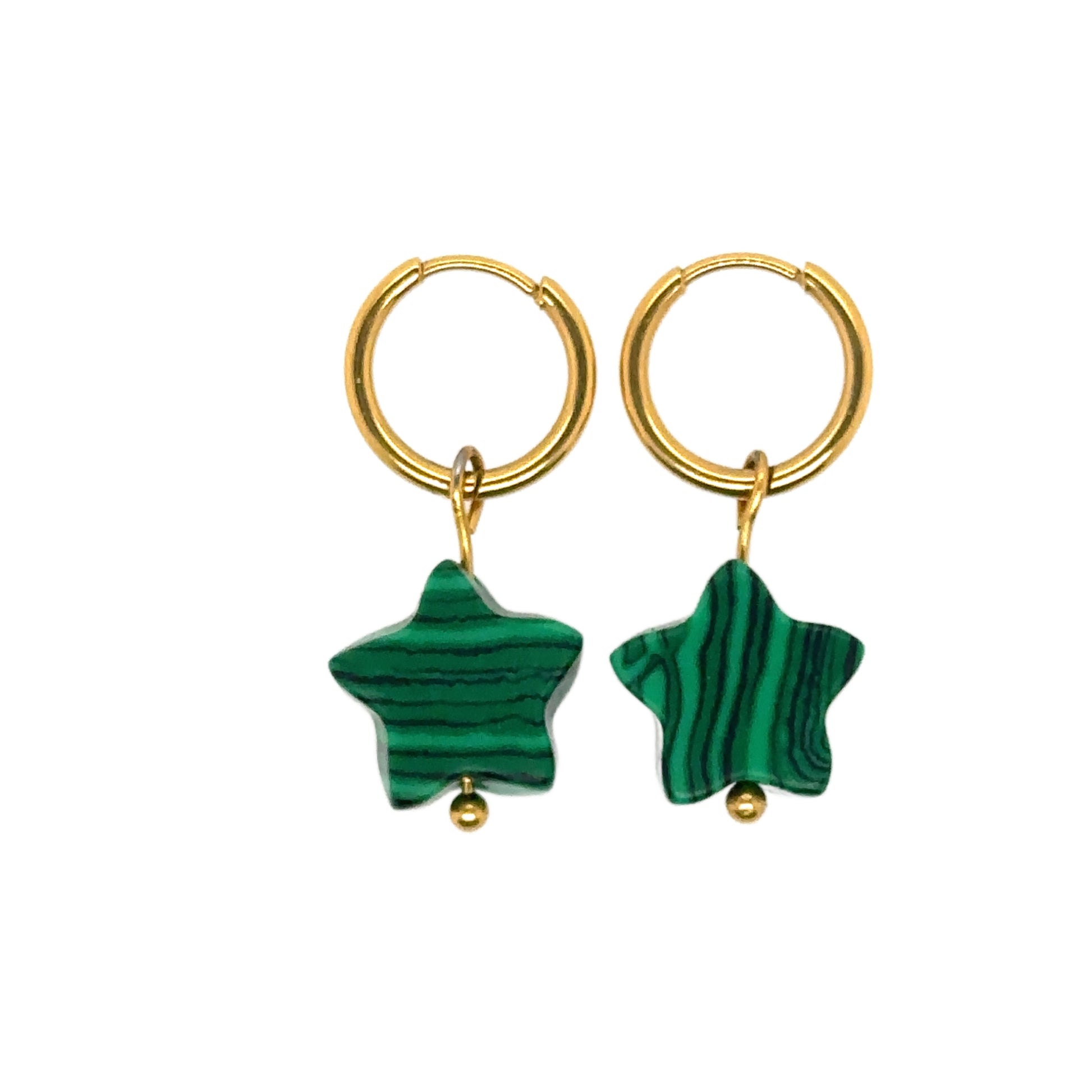 gold hoop earrings with green star charms