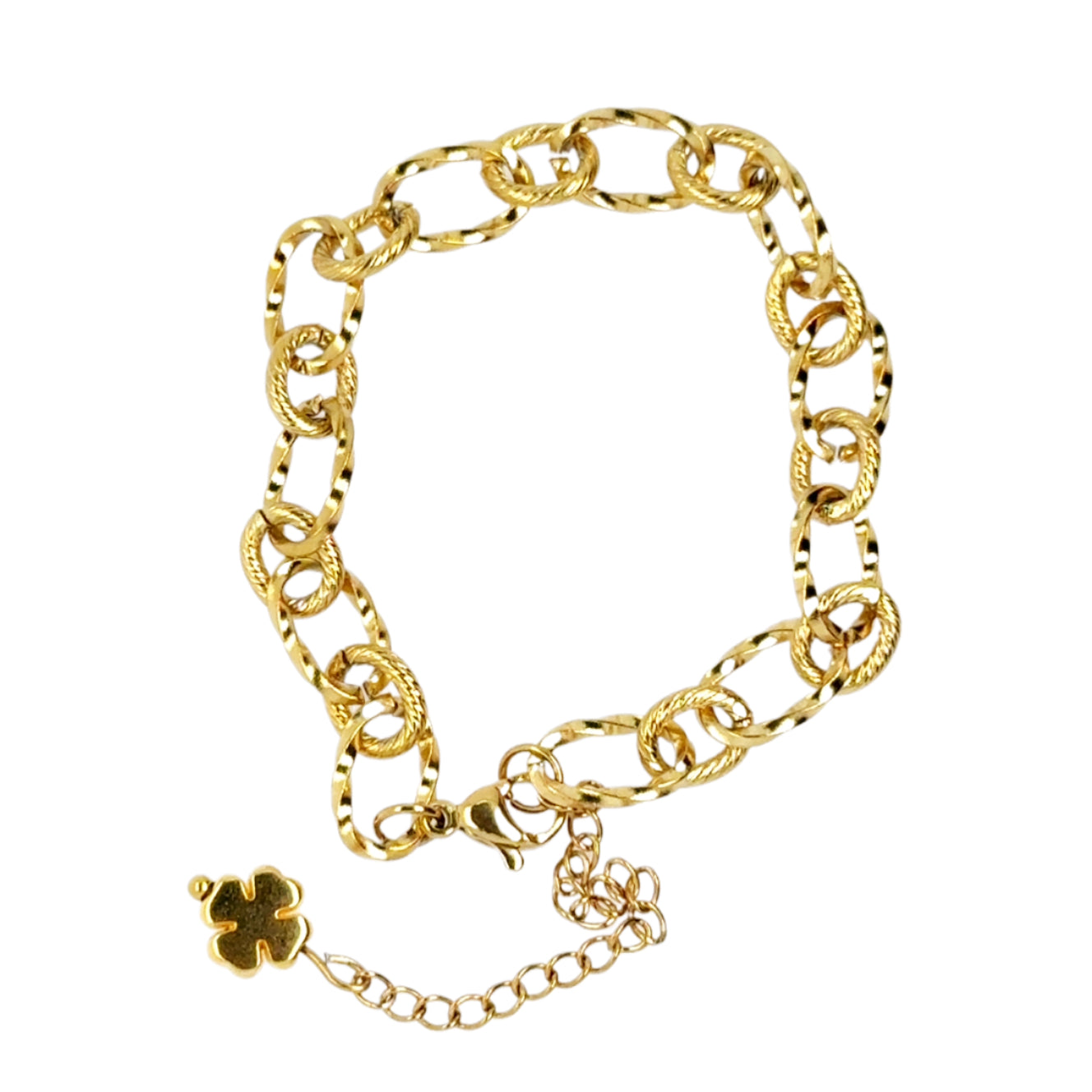 Hammered oval chain style gold bracelet with extension chain