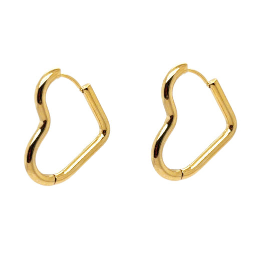 Gold hoop earrings in the shape of a heart